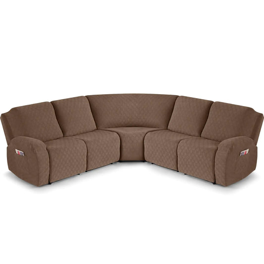VANSOFY Extra Large Reclining Sectional Couch Covers Washable 5-Piece Sofa Covers for L Shape Sectional Sofa Corner Seater Thick Soft Sofa Slipcovers (5 Seat Recliner Cover Light Coffee)