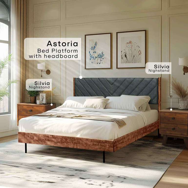 Acacia Astoria Upholstered Solid Wood Bed Frame for Elegant Bedrooms