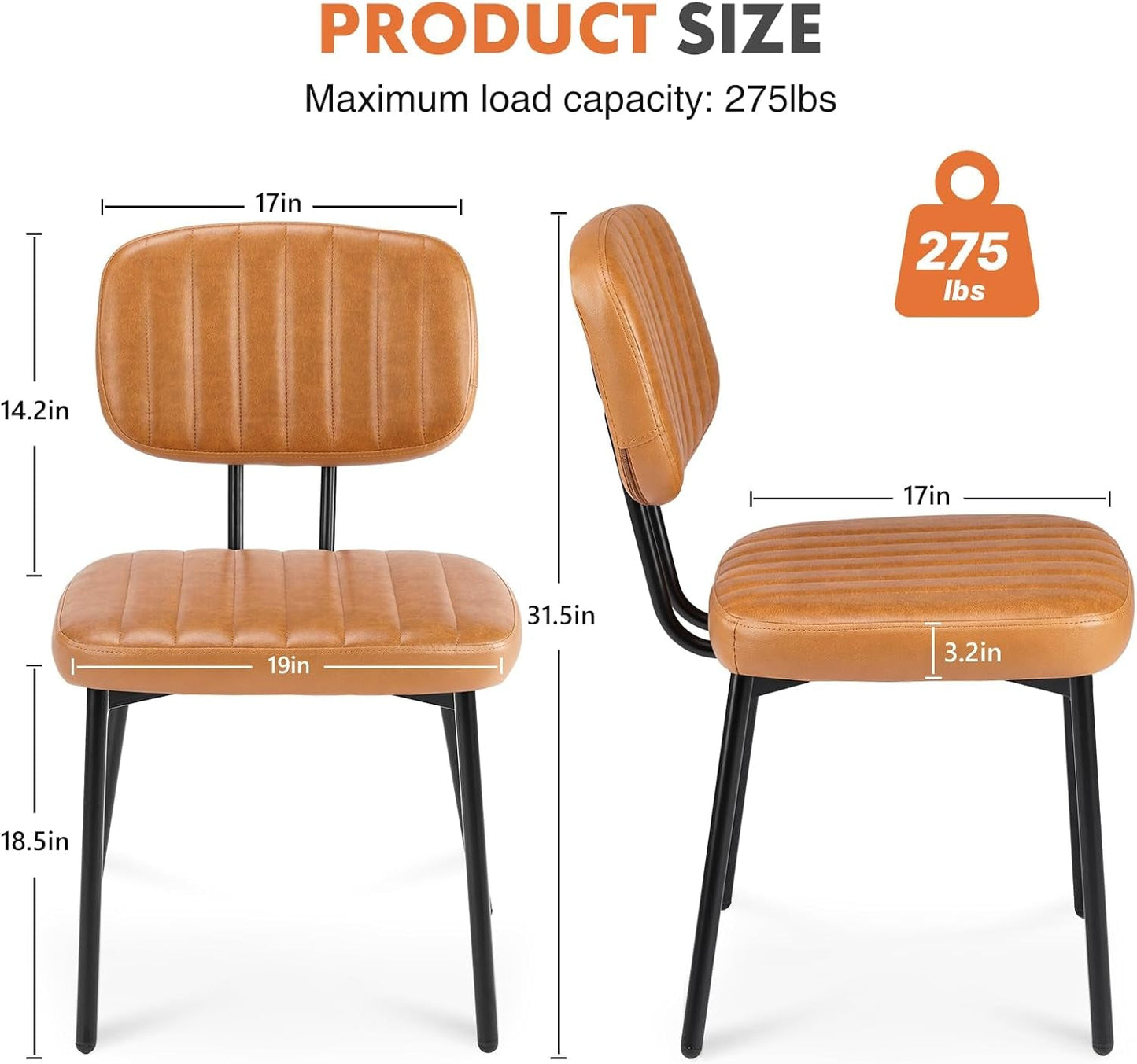 Modern Mid-Century Dining Chairs – Upholstered PU Leather with Metal Legs (Set of 4)