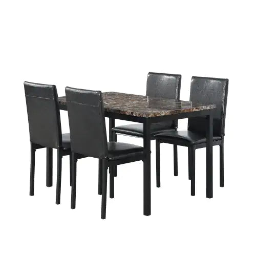 Style Loft Collection 5-Piece Black Marble-Top Metal Dining Set
